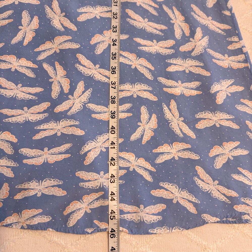 Loft Blue & White Butterfly/Dagonfly  Print Dress Side Slit Size 6 - Picture 3 of 10